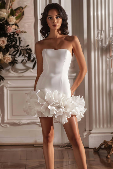 Strapless White Ruffled Short Homecoming Dress